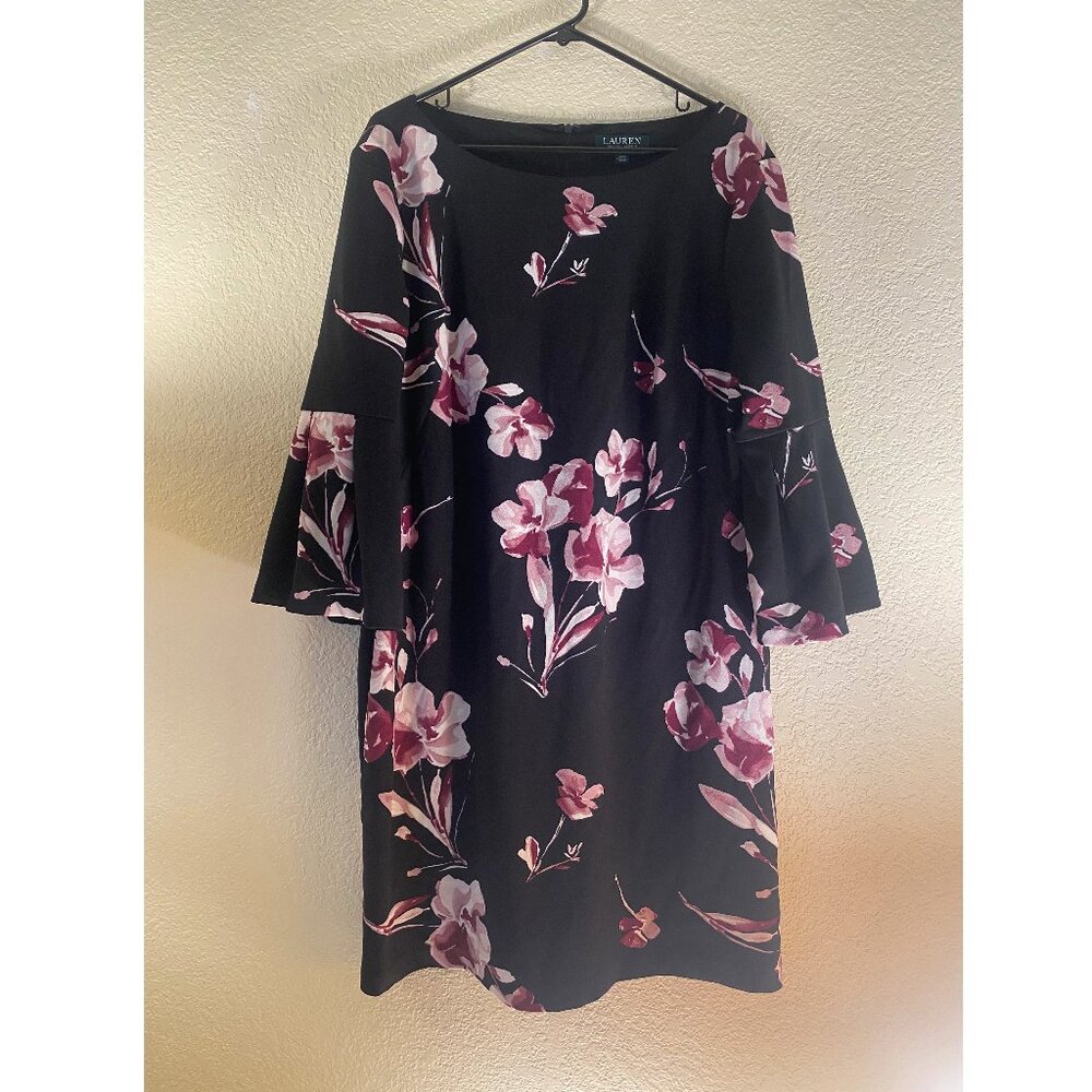 Lauren Ralph Lauren Black/Pink floral print dress with long flair sleeves